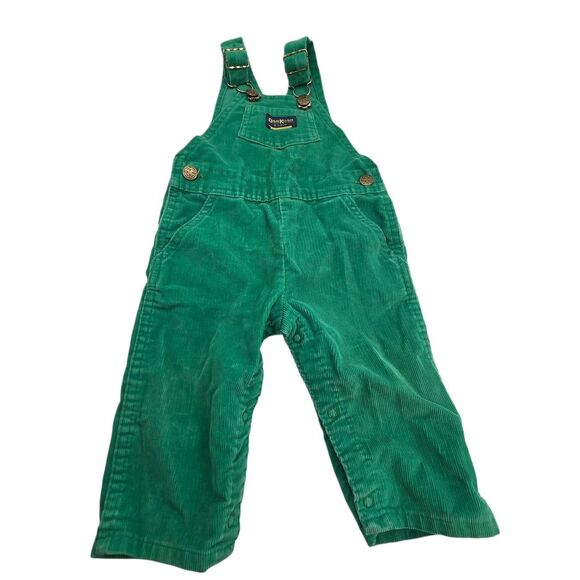 Vintage OshKosh B'Gosh Toddler Green Overalls 18 Months Made in USA - Picture 1 of 6